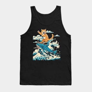 Cat Riding Shark Oceanic Thrill Seeker Tank Top